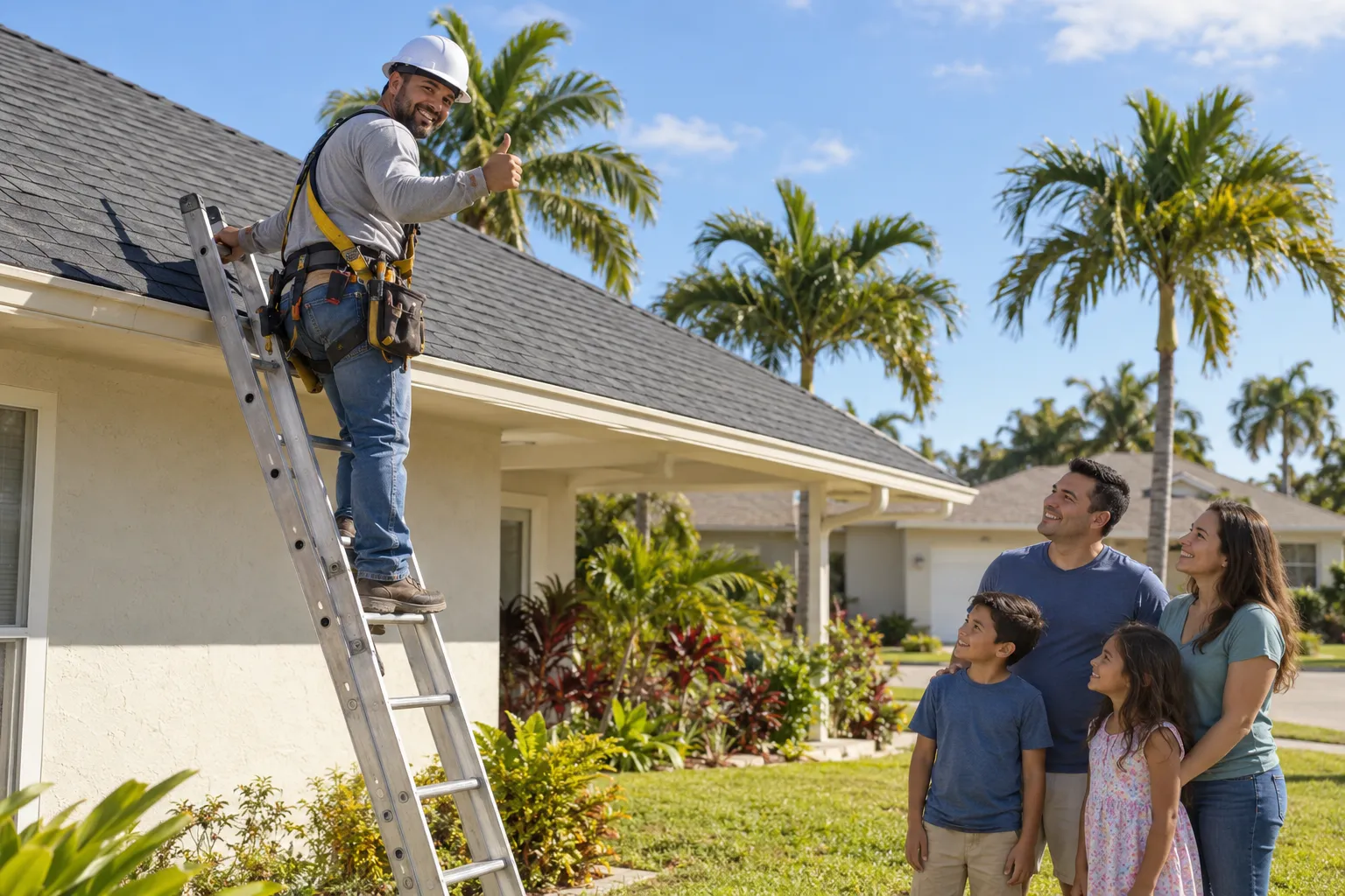 A tidy home in Orlando with a freshly finished roof under a bright sky